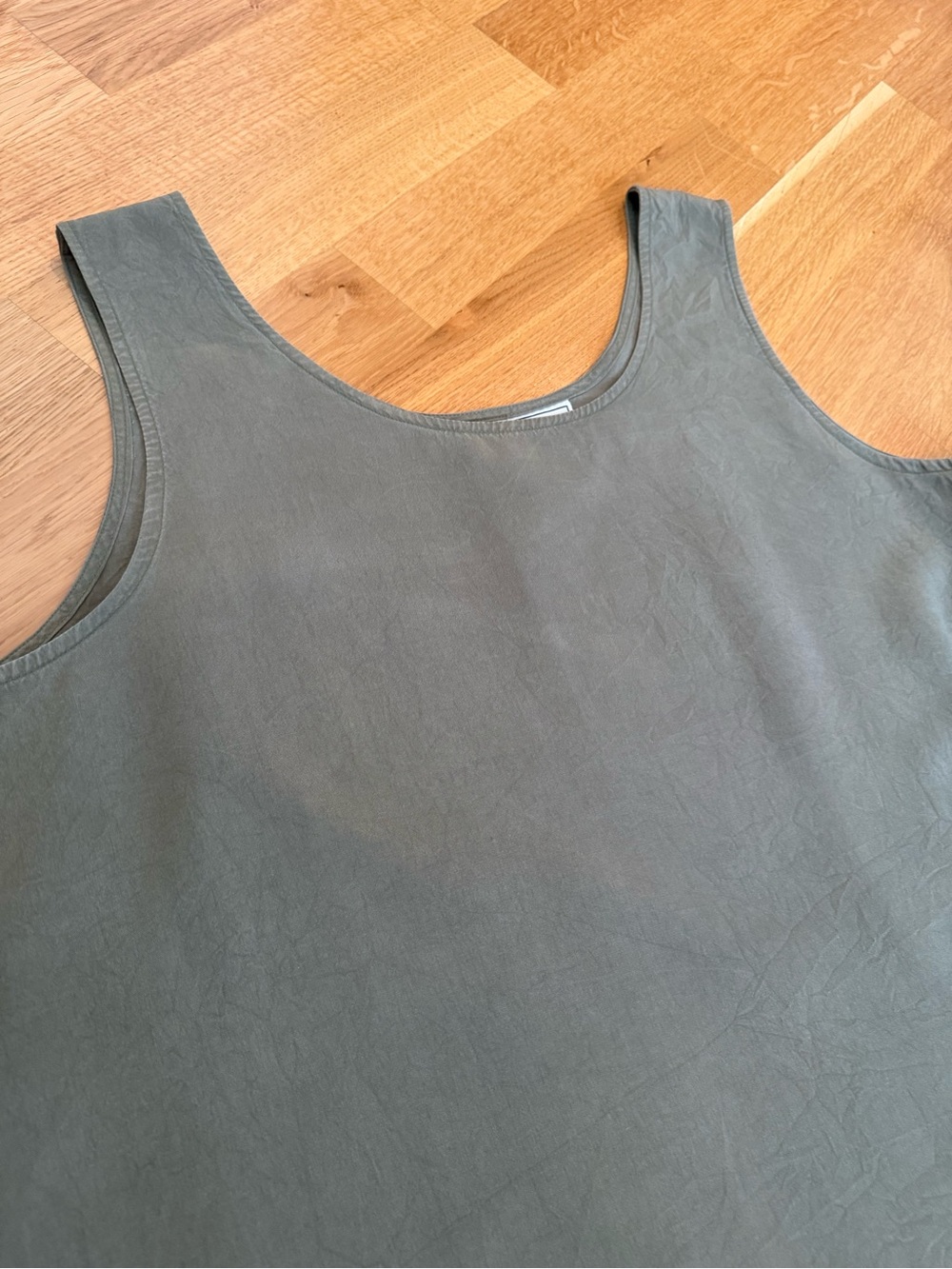 100% Silk Sleeveless Tank Top in Olive Gray